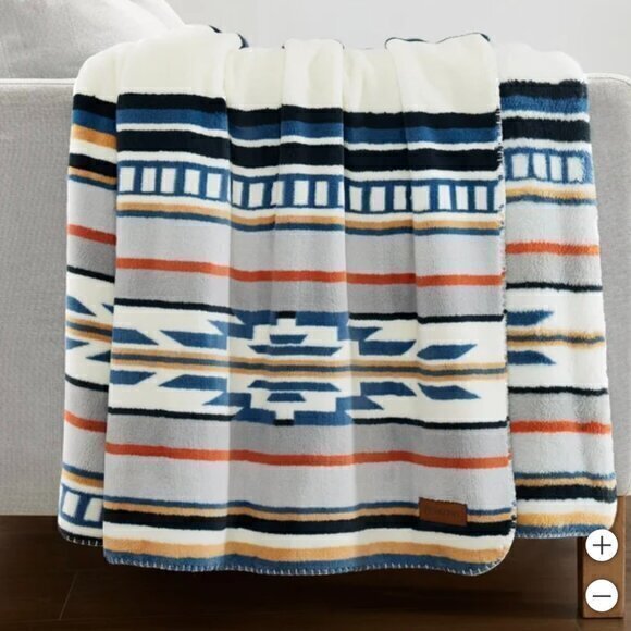 Pendleton Plush Throw Blanket in Aztec Print Saltillo Stripe 50x70